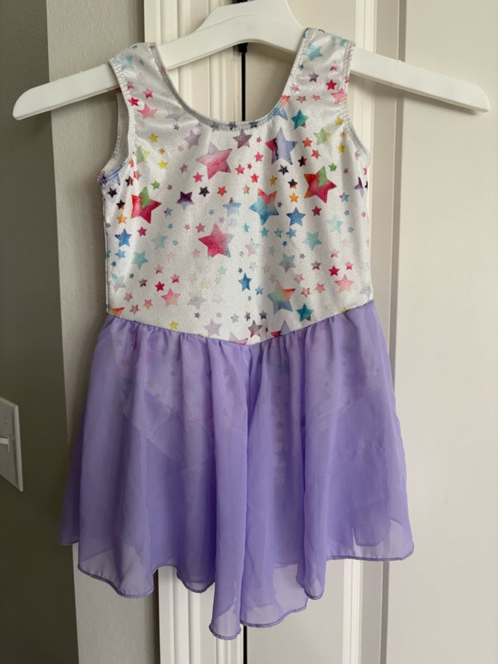 White with stars and purple tulle skirt leotard in size 100 (3T) GUC unbranded